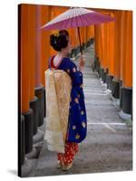 Portrait of a Geisha Holding an Ornate Umbrella at Fushimi-Inari Taisha Shrine, Honshu, Japan-Gavin Hellier-Stretched Canvas