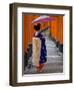 Portrait of a Geisha Holding an Ornate Umbrella at Fushimi-Inari Taisha Shrine, Honshu, Japan-Gavin Hellier-Framed Premium Photographic Print