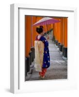 Portrait of a Geisha Holding an Ornate Umbrella at Fushimi-Inari Taisha Shrine, Honshu, Japan-Gavin Hellier-Framed Photographic Print