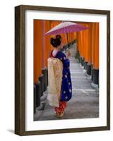 Portrait of a Geisha Holding an Ornate Umbrella at Fushimi-Inari Taisha Shrine, Honshu, Japan-Gavin Hellier-Framed Photographic Print