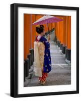 Portrait of a Geisha Holding an Ornate Umbrella at Fushimi-Inari Taisha Shrine, Honshu, Japan-Gavin Hellier-Framed Photographic Print