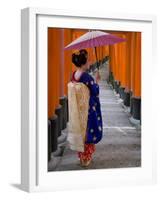 Portrait of a Geisha Holding an Ornate Umbrella at Fushimi-Inari Taisha Shrine, Honshu, Japan-Gavin Hellier-Framed Photographic Print