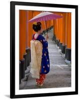 Portrait of a Geisha Holding an Ornate Umbrella at Fushimi-Inari Taisha Shrine, Honshu, Japan-Gavin Hellier-Framed Photographic Print