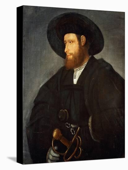 Portrait of a Gentleman, Half-Length, Wearing a Black Costume and a Black Hat-Giovanni de Busi Cariani-Stretched Canvas