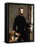 Portrait of a Gentleman, Standing Three-Quarter Length, Wearing a Black Costume and Holding a Book-Bernardino Campi-Framed Stretched Canvas