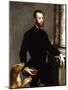 Portrait of a Gentleman, Standing Three-Quarter Length, Wearing a Black Costume and Holding a Book-Bernardino Campi-Mounted Giclee Print