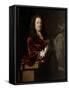 Portrait of a Gentleman, Three-Quarter Length, on a Terrace, in a Burgundy Velvet Cloak, Resting Hi-Adriaan van der Werff-Framed Stretched Canvas