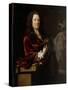 Portrait of a Gentleman, Three-Quarter Length, on a Terrace, in a Burgundy Velvet Cloak, Resting Hi-Adriaan van der Werff-Stretched Canvas