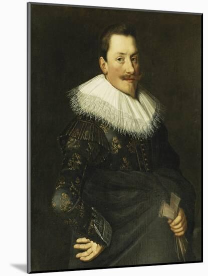 Portrait of a Gentleman, wearing a Blue Costume with Gold Embroidery and a White Lace Collar-(attributed to) Paulus Moreelse-Mounted Giclee Print