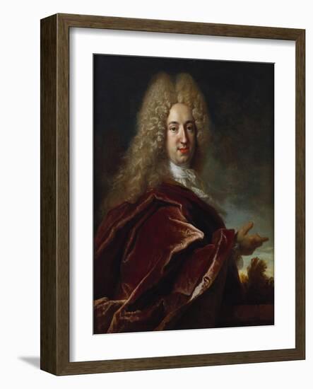 Portrait of a Gentleman, Wearing a Long Wig, Lace Jabot and Burgundy Cloak-Nicolas de Largilliere-Framed Giclee Print
