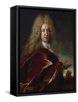 Portrait of a Gentleman, Wearing a Long Wig, Lace Jabot and Burgundy Colour Cloak-Nicolas de Largilliere-Framed Stretched Canvas