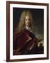 Portrait of a Gentleman, Wearing a Long Wig, Lace Jabot and Burgundy Colour Cloak-Nicolas de Largilliere-Framed Giclee Print