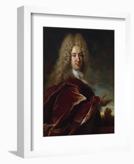 Portrait of a Gentleman, Wearing a Long Wig, Lace Jabot and Burgundy Colour Cloak-Nicolas de Largilliere-Framed Giclee Print