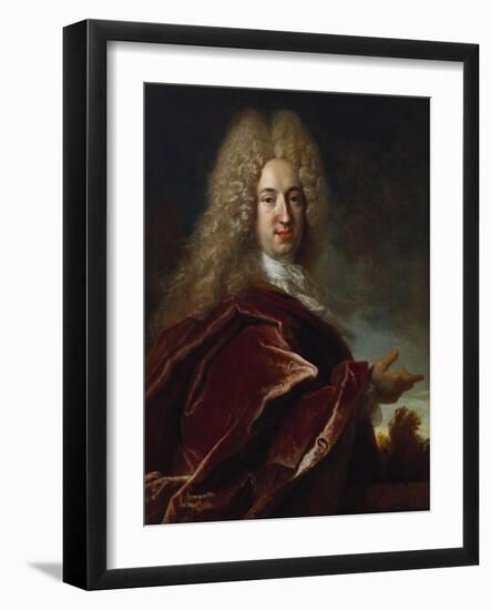 Portrait of a Gentleman, Wearing a Long Wig, Lace Jabot and Burgundy Colour Cloak-Nicolas de Largilliere-Framed Giclee Print