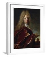 Portrait of a Gentleman, Wearing a Long Wig, Lace Jabot and Burgundy Colour Cloak-Nicolas de Largilliere-Framed Giclee Print