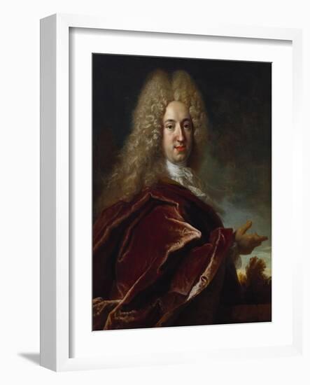 Portrait of a Gentleman, Wearing a Long Wig, Lace Jabot and Burgundy Colour Cloak-Nicolas de Largilliere-Framed Giclee Print