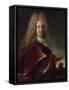 Portrait of a Gentleman, Wearing a Long Wig, Lace Jabot and Burgundy Colour Cloak-Nicolas de Largilliere-Framed Stretched Canvas