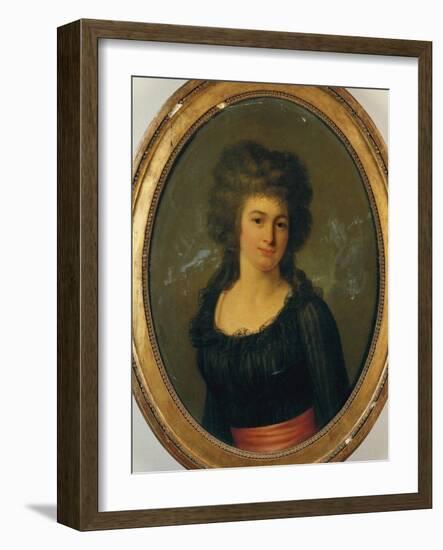 Portrait of a Gentlewoman in a Black Dress with Red Sash-Jean Louis Laneuville-Framed Giclee Print