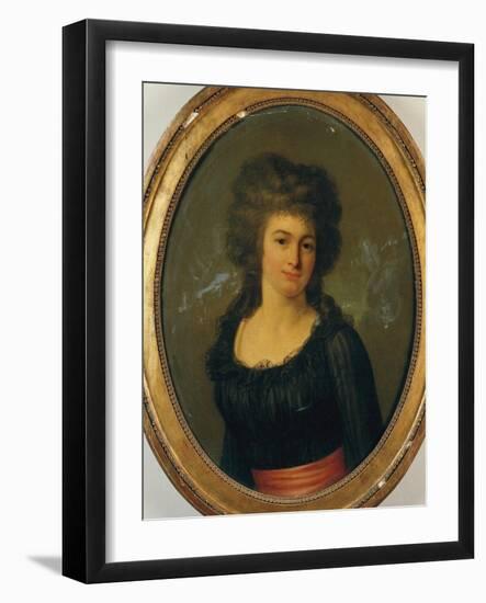 Portrait of a Gentlewoman in a Black Dress with Red Sash-Jean Louis Laneuville-Framed Giclee Print