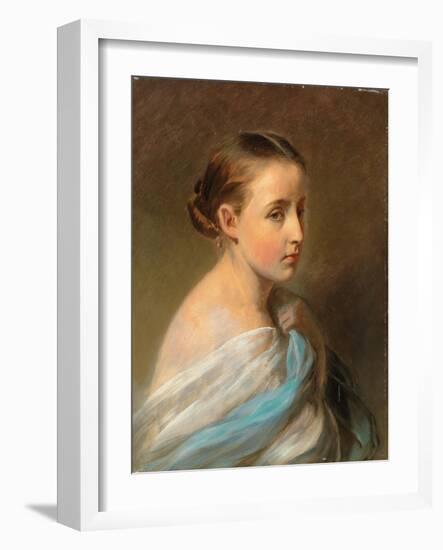 Portrait of a Girl, Head and Shoulders, Draped in a Blue and White Wrap, C.1850-Franz Xaver Winterhalter-Framed Giclee Print