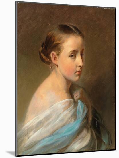 Portrait of a Girl, Head and Shoulders, Draped in a Blue and White Wrap, C.1850-Franz Xaver Winterhalter-Mounted Giclee Print