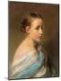 Portrait of a Girl, Head and Shoulders, Draped in a Blue and White Wrap, C.1850-Franz Xaver Winterhalter-Mounted Giclee Print