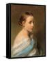 Portrait of a Girl, Head and Shoulders, Draped in a Blue and White Wrap, C.1850-Franz Xaver Winterhalter-Framed Stretched Canvas