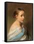 Portrait of a Girl, Head and Shoulders, Draped in a Blue and White Wrap, C.1850-Franz Xaver Winterhalter-Framed Stretched Canvas