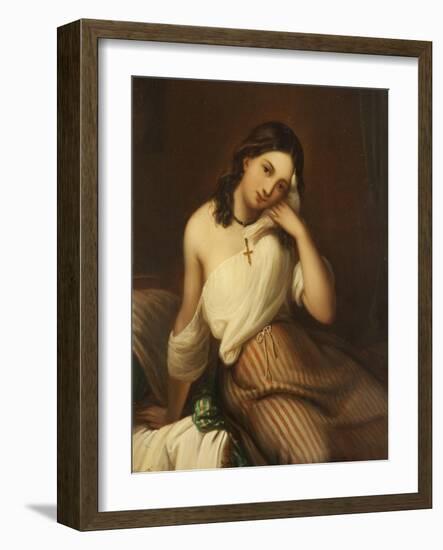 Portrait of a Girl Holding a Dove-Georges Croegaert-Framed Giclee Print