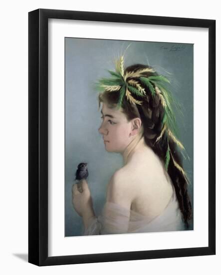 Portrait of a Girl Holding a Sparrow-Eva Gonzales-Framed Giclee Print