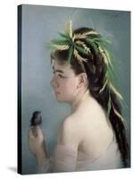 Portrait of a Girl Holding a Sparrow-Eva Gonzales-Stretched Canvas