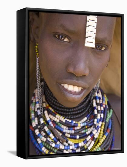 Portrait of a Girl of the Galeb Tribe, Lower Omo Valley, Ethiopia-Gavin Hellier-Framed Stretched Canvas