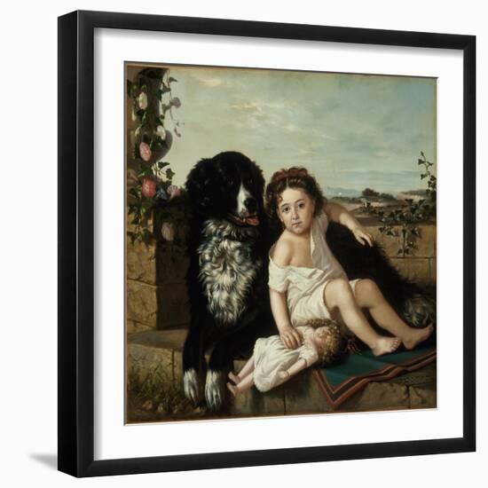 Portrait of a Girl with a Dog, 1879-Ernest Narjot-Framed Giclee Print