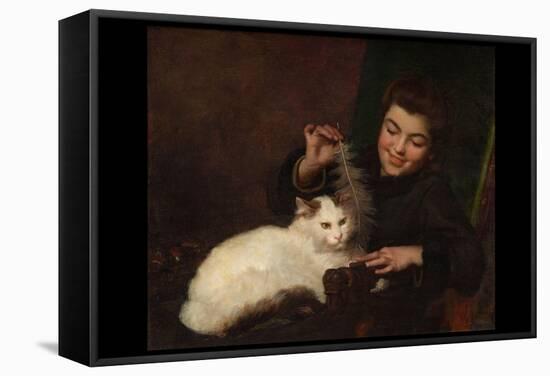 Portrait of a Girl with Cat-Antoine Jean Bail-Framed Stretched Canvas