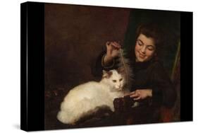 Portrait of a Girl with Cat-Antoine Jean Bail-Stretched Canvas