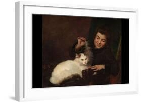 Portrait of a Girl with Cat-Antoine Jean Bail-Framed Art Print