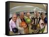 Portrait of a Group of Senior People Holding a Bowling Trophy at a Bowling Alley-null-Framed Stretched Canvas