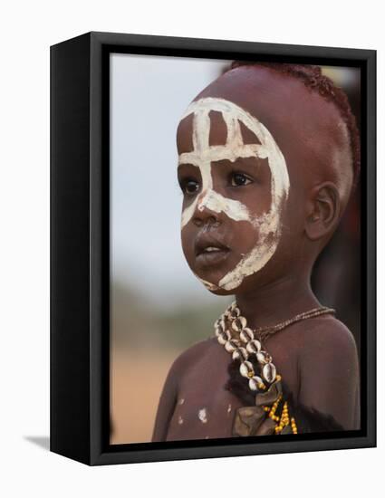 Portrait of a Hamer (Hamar) Child at Evangadi Dancing (Night Dance), Dombo Village, Turmi, Ethiopia-Jane Sweeney-Framed Stretched Canvas