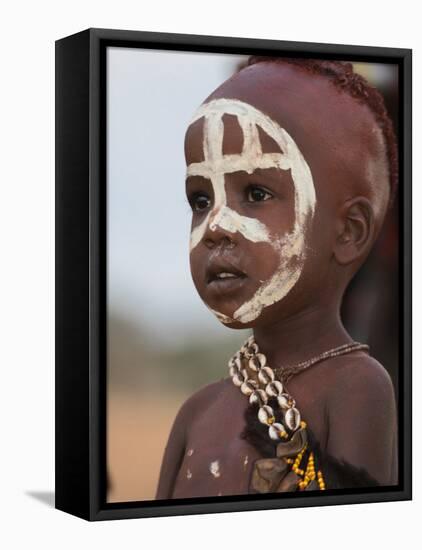 Portrait of a Hamer (Hamar) Child at Evangadi Dancing (Night Dance), Dombo Village, Turmi, Ethiopia-Jane Sweeney-Framed Stretched Canvas