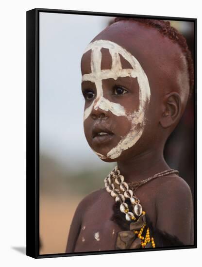 Portrait of a Hamer (Hamar) Child at Evangadi Dancing (Night Dance), Dombo Village, Turmi, Ethiopia-Jane Sweeney-Framed Stretched Canvas