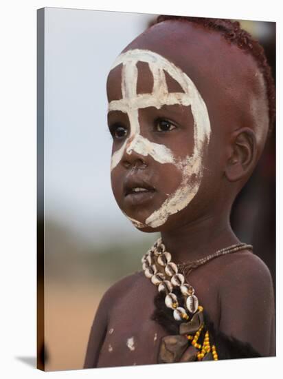 Portrait of a Hamer (Hamar) Child at Evangadi Dancing (Night Dance), Dombo Village, Turmi, Ethiopia-Jane Sweeney-Stretched Canvas