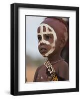 Portrait of a Hamer (Hamar) Child at Evangadi Dancing (Night Dance), Dombo Village, Turmi, Ethiopia-Jane Sweeney-Framed Photographic Print