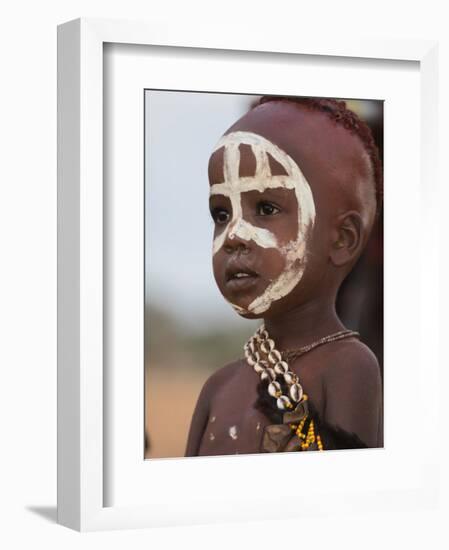 Portrait of a Hamer (Hamar) Child at Evangadi Dancing (Night Dance), Dombo Village, Turmi, Ethiopia-Jane Sweeney-Framed Photographic Print