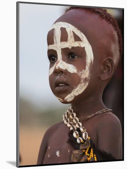 Portrait of a Hamer (Hamar) Child at Evangadi Dancing (Night Dance), Dombo Village, Turmi, Ethiopia-Jane Sweeney-Mounted Photographic Print