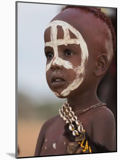 Portrait of a Hamer (Hamar) Child at Evangadi Dancing (Night Dance), Dombo Village, Turmi, Ethiopia-Jane Sweeney-Mounted Photographic Print