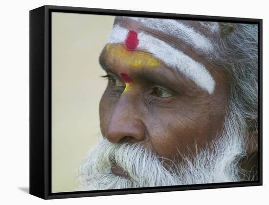 Portrait of a Holy Man, Varanasi, India-Keren Su-Framed Stretched Canvas