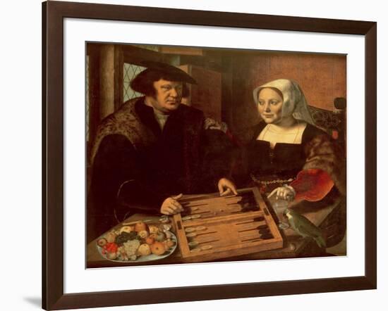 Portrait of a Husband and Wife Playing Tric-Trac-Jan Sanders van Hemessen-Framed Giclee Print