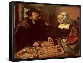 Portrait of a Husband and Wife Playing Tric-Trac-Jan Sanders van Hemessen-Framed Stretched Canvas