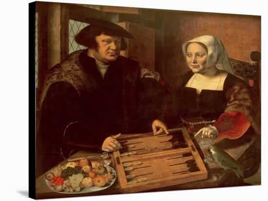 Portrait of a Husband and Wife Playing Tric-Trac-Jan Sanders van Hemessen-Stretched Canvas