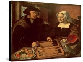 Portrait of a Husband and Wife Playing Tric-Trac-Jan Sanders van Hemessen-Stretched Canvas